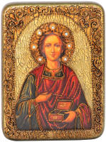 RTI-252.m Подарочная икона Святой Великомученик и Целитель Пантелеймон, на мореном дубе 15*20 см