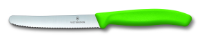 6.7836.L114 Нож для томатов и сосисок Victorinox SwissClassic, лезвие из нержавеющей стали 11 см с серейторной заточкой и закруглённым кончиком, зеленый
