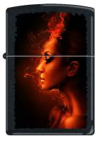 Zippo 218 Burning Woman - зажигалка Девушка огонь с покрытием Black Matte