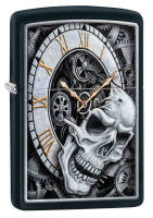 Zippo 29854 Зажигалка Skull Clock Design с покрытием Black Matte, латунь/сталь, чёрная, матовая, 36x12x56 мм