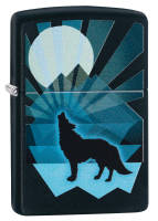 Zippo 29864 Зажигалка Wolf and Moon Design с покрытием Black Matte, латунь/сталь, чёрная, матовая, 36x12x56 мм
