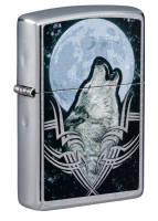 49261 Зажигалка ZIPPO Howling Wolf Design с покрытием Street Chrome™, латунь/сталь, серебристая, матовая, 36x12x56 мм