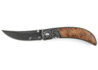 FK-S054B* Нож складной Stinger, 70 мм (чёрный), рукоять: сталь+дерево (коричневый), картонная коробка