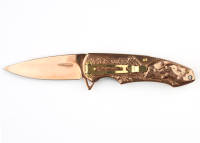 FK-S064C Нож складной Stinger, 84 мм (бронзовый), рукоять: сталь (серый и бронзовый), картонная коробка