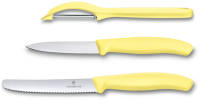 6.7116.31L82 Набор из 3 кухонных ножей VICTORINOX Swiss Classic Trend Colors: нож для овощей, столовый нож с волнистым лезвием 11 см, нож для овощей и фруктов с прямым лезвием 8 см, нержавеющая сталь, рукоять из пластика светло-жёлтого цвета, в картонной коробке с подвесом
