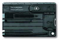 0.7233.T3 Victorinox SwissCard QUATRO, 14 функций, инструменты из нержавеющей стали, корпус из полупрозрачного чёрного пластика