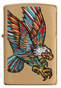 49667 Зажигалка ZIPPO Tattoo Eagle Design с покрытием Brushed Brass, медь/сталь, золотистая, матовая, 38x13x57 мм
