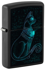 48582 Зажигалка ZIPPO Spiritual Cat с покрытием Black Light, латунь/сталь, черная, матовая 38x13x57 мм