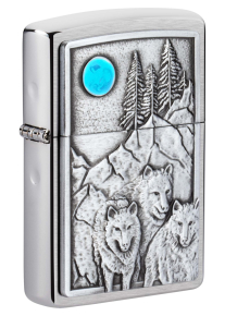 49295 Зажигалка ZIPPO Wolf Design с покрытием Brushed Chrome, латунь/сталь, серебристая, 36x12x56 мм