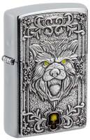 48690 Зажигалка ZIPPO Wolf Emblem с покрытием Brushed Chrome, латунь/сталь, серебристая, 36x13x57 мм
