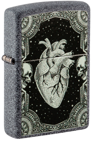 48720 Зажигалка ZIPPO Heart Design с покрытием Iron Stone, латунь/сталь, серая, 38x13x57 мм