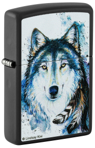 48936 Зажигалка ZIPPO Feed the Good Wolf с покрытием Black Matte, латунь/сталь, черная,матовая,38x13x57 мм