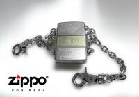 24414 зажигалка Zippo на цепочке с карабинами Zip Chain с покрытием Street Chrome™, латунь/сталь, серебристая, 36x12x56 мм