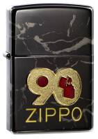 49864 - зажигалка ZIPPO 90th Anniversary Design, High Polish Black, латунь, мраморное покрытие, глянцевая, 38x13x57 мм