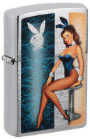 48374 Зажигалка ZIPPO Playboy Pinup Girl, с покрытием Brushed Chrome, латунь/сталь, серебристая, матовая, 38x13x57 мм