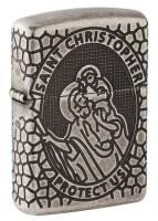 49160 - зажигалка Zippo St. Christopher Metal Design Armor™ с покрытием Antique Silver с гравировкой, латунь/сталь, серебристая, матовая, 38x13x57 мм