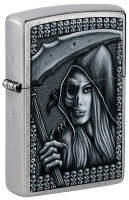 46151 Зажигалка ZIPPO Grim Beauty с покрытием Street Chrome, латунь/сталь, серебристая, матовая, 38x13x57 мм