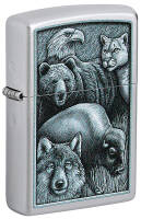 46237 Зажигалка ZIPPO Animal Kingdom Design с покрытием Satin Chrome, латунь/сталь, серебристая, матовая, 38x13x57 мм