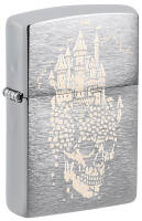 46477 Зажигалка ZIPPO Skull Castle Design с покрытием Brushed Chrome, латунь/сталь, серебристая, 38x13x57 мм